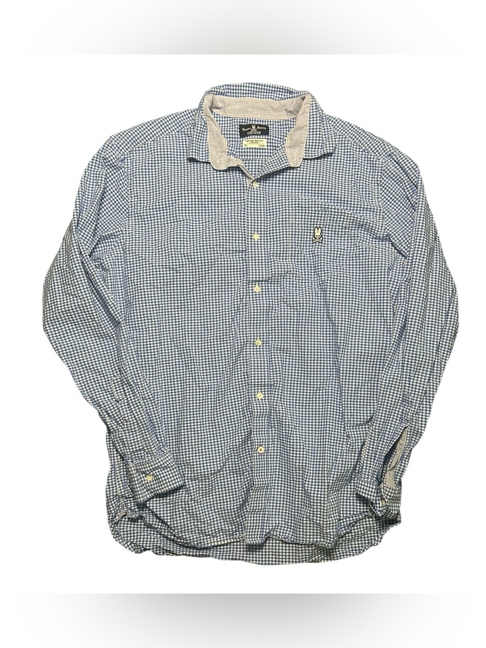 Psycho Bunny Blue Checkered Mens Long Sleeve Button Front Size XL